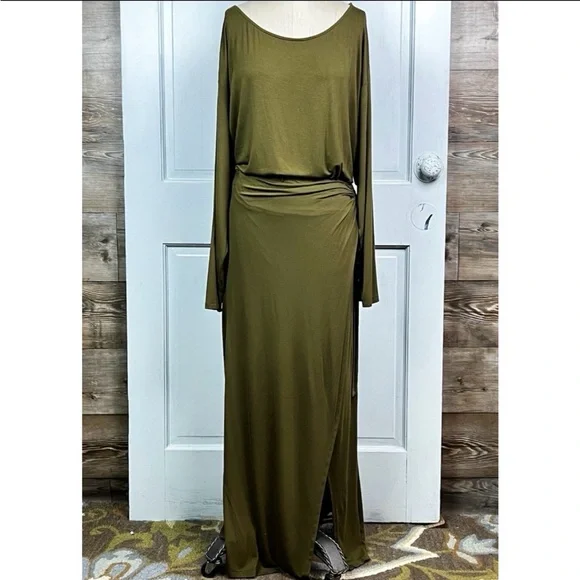 Free People Alyssa Long Sleeve Wrap Dress in Olive size XL - Picture 2 of 13